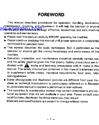 WA100-1(JPN) S/N 20001-UP Operation manual (English)