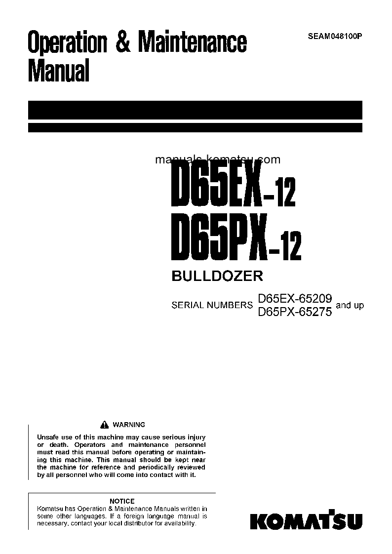 D65EX-12(JPN)-FOR EU S/N 65209-UP Operation manual (English)