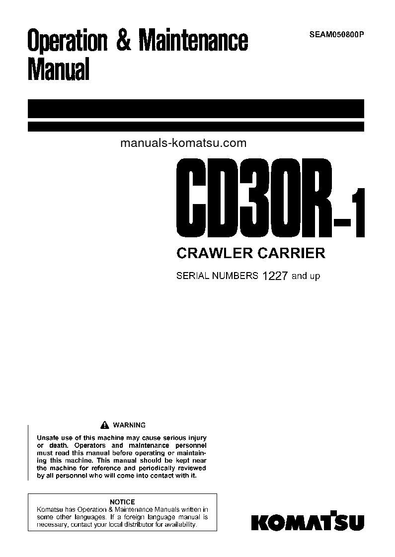 CD30R-1(JPN) S/N 1227-UP Operation manual (English)