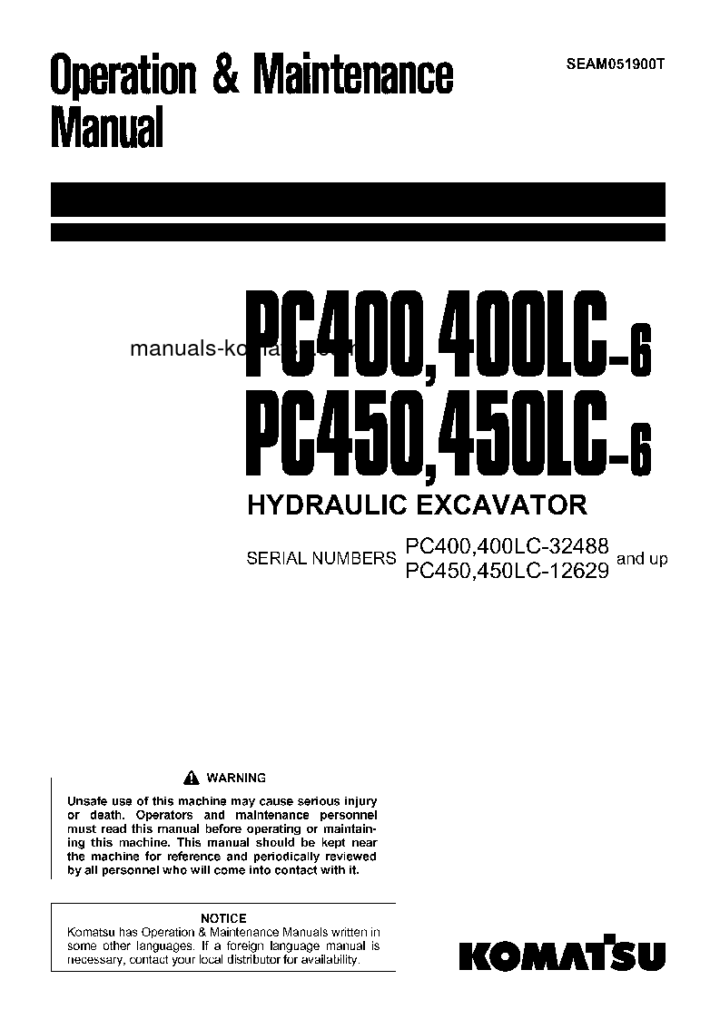 PC450LC-6(JPN) S/N 12629-UP Operation manual (English)