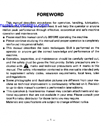 WA250-1(JPN) S/N 10001-12000 Operation manual (English)