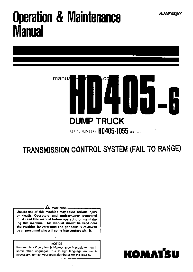 HD405-6(JPN)-TM CNTRL SYSTEM S/N 1055-UP Operation manual (English)