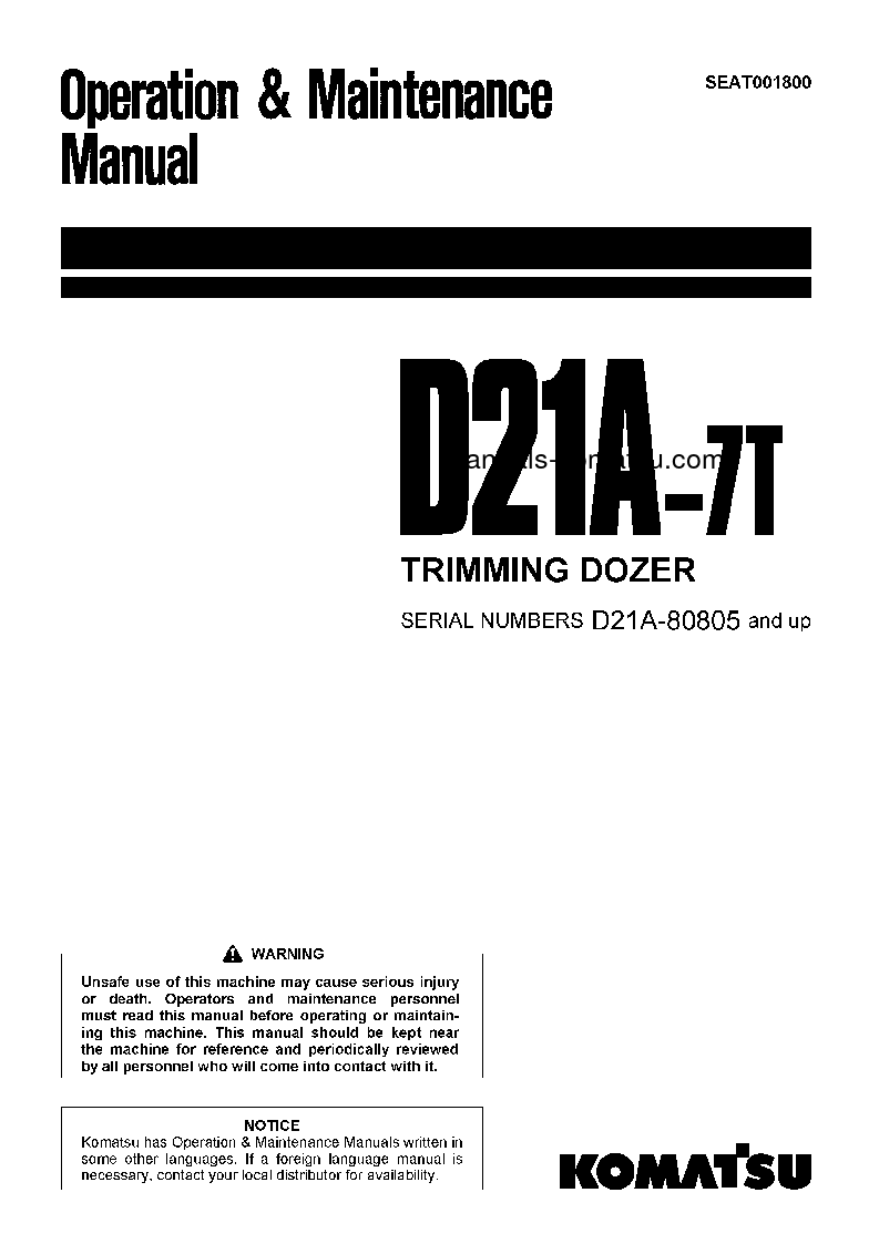 D21A-7(JPN)-TRIMMING DOZER S/N 80805-UP Operation manual (English)