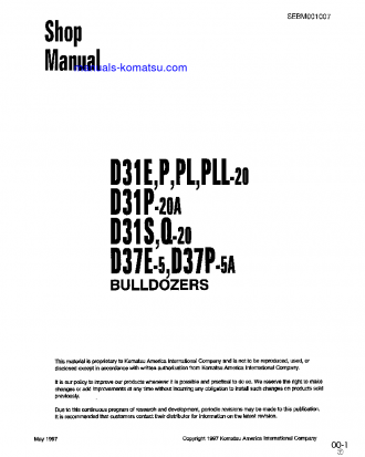 D31P-20(JPN)-TRIMMING DOZER FOR CUBA S/N 45001-UP Shop (repair) manual (English)