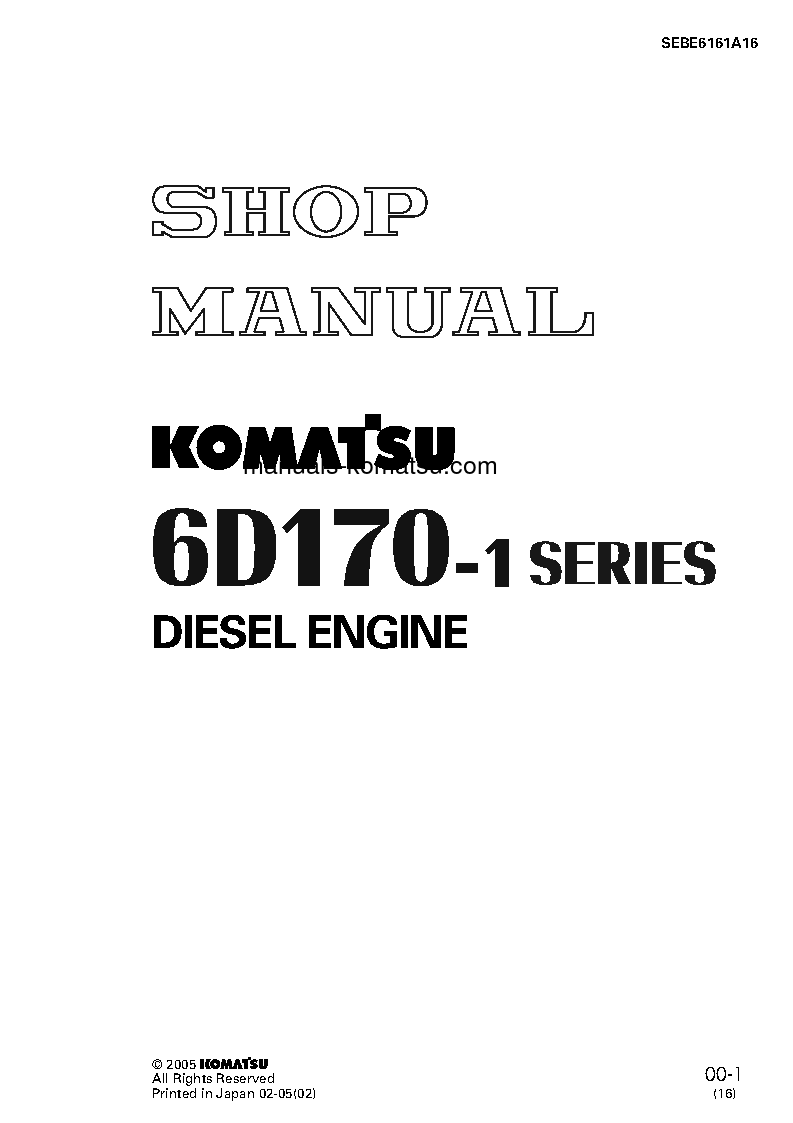 6D170-1(JPN) S/N 10001-UP Shop (repair) manual (English)