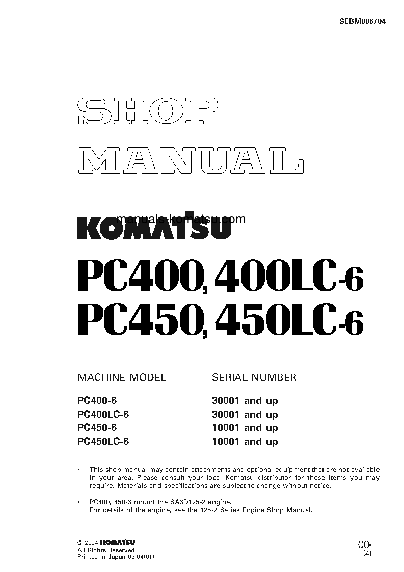 PC450LC-6(JPN) S/N 10001-12000 Shop (repair) manual (English)