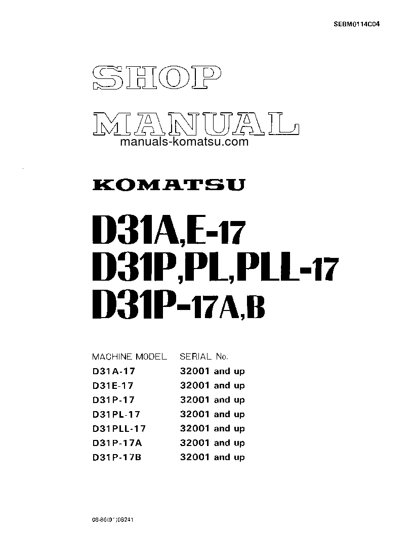 D31PL-17(JPN) S/N 32001-UP Shop (repair) manual (English)