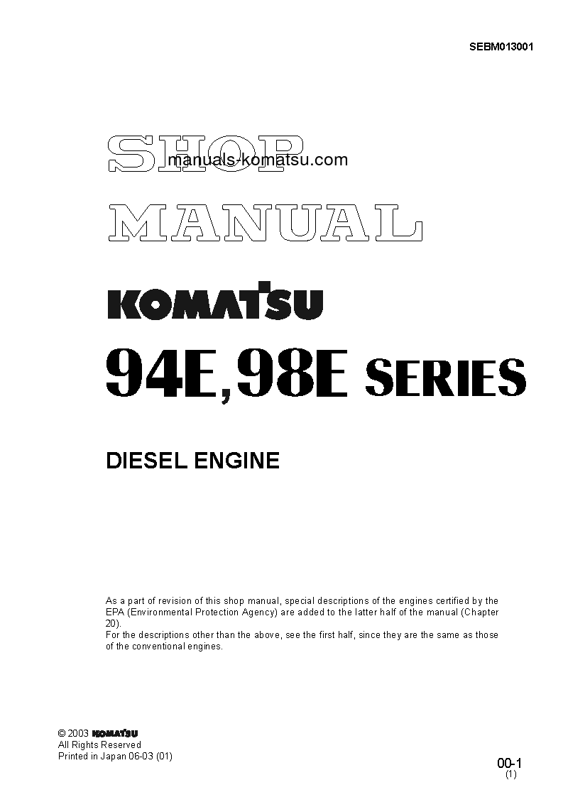 4D98E-1(JPN)-A S/N ALL Shop (repair) manual (English)