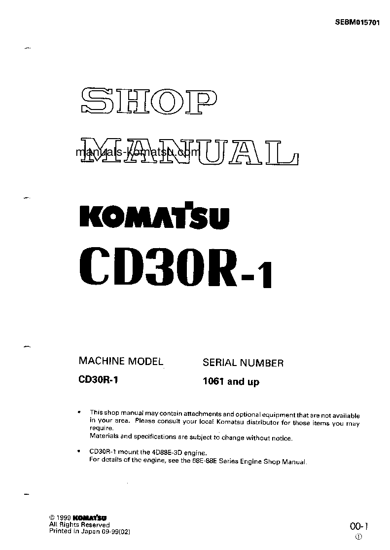CD30R-1(JPN) S/N 1061-UP Shop (repair) manual (English)