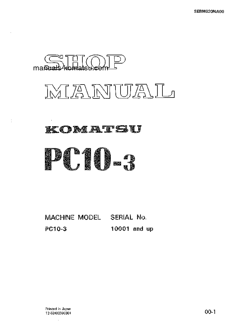 PC10-3(JPN) S/N 10001-UP Shop (repair) manual (English)