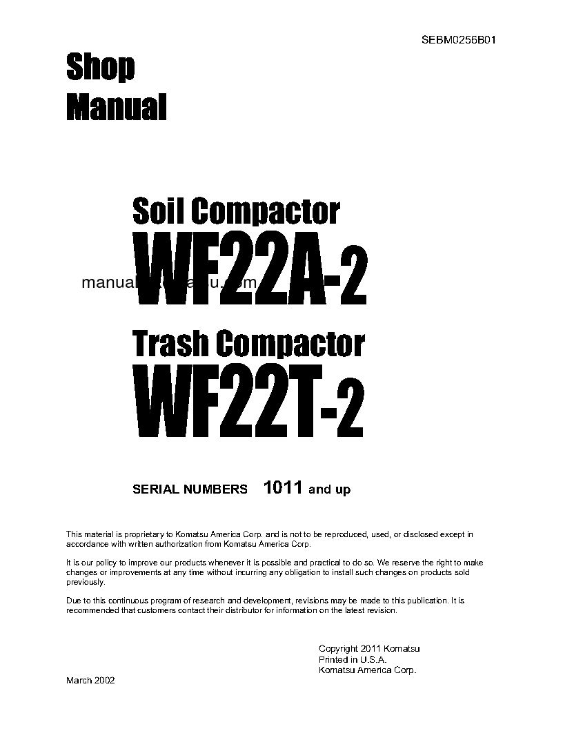 WF22T-2(JPN) S/N 1011-UP Shop (repair) manual (English)