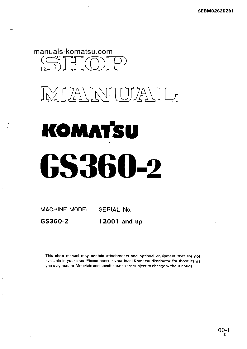 GS360-2(JPN) S/N 12001-UP Shop (repair) manual (English)