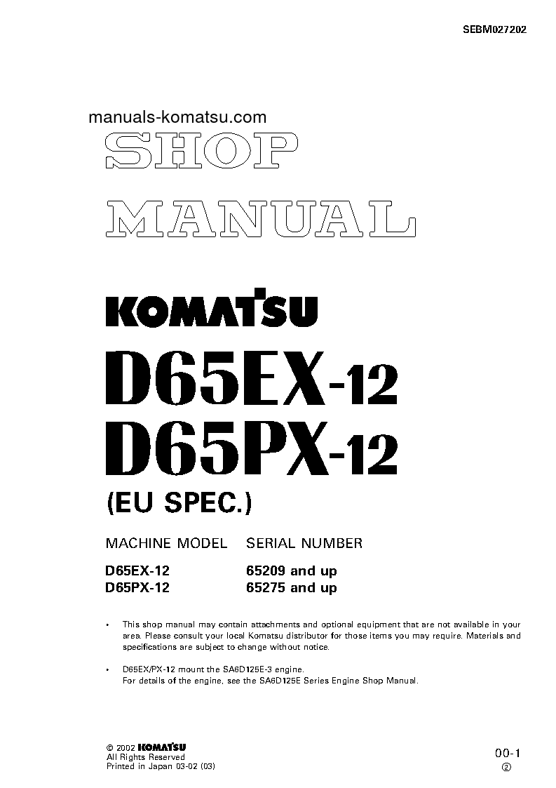 D65PX-12(JPN)-FOR EU S/N 65275-UP Shop (repair) manual (English)