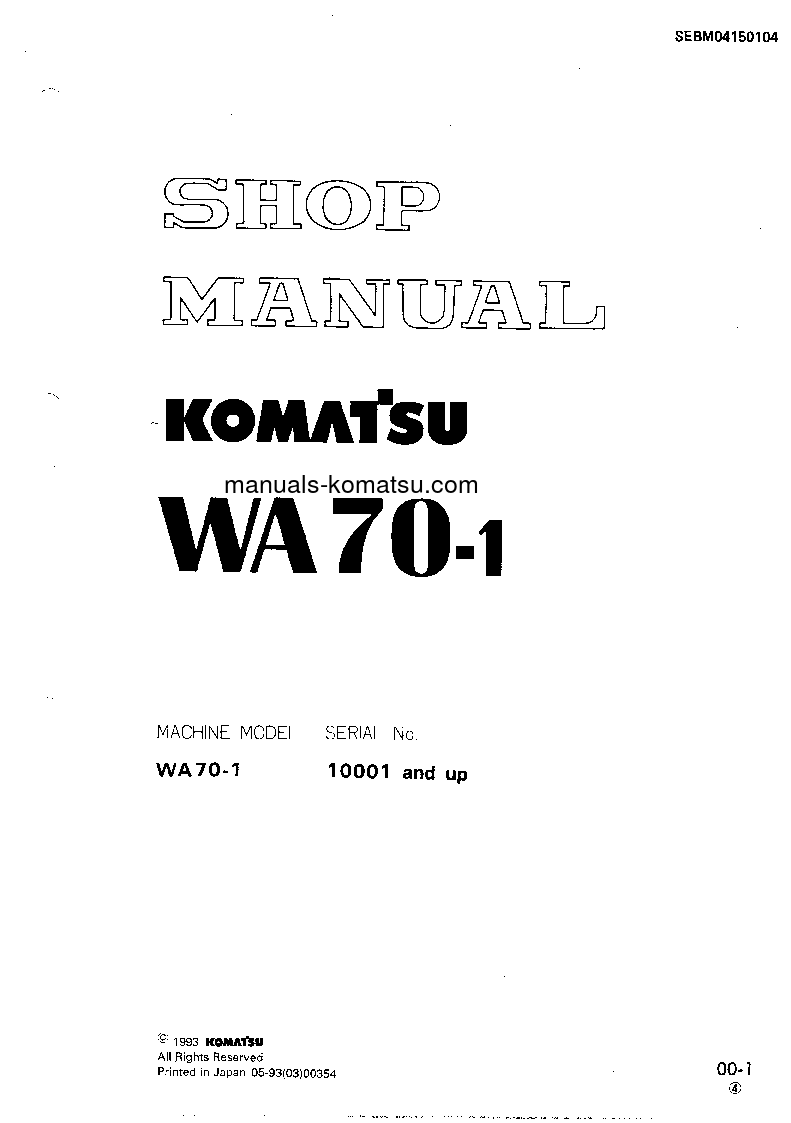 WA70-1(JPN) S/N 10001-UP Shop (repair) manual (English)