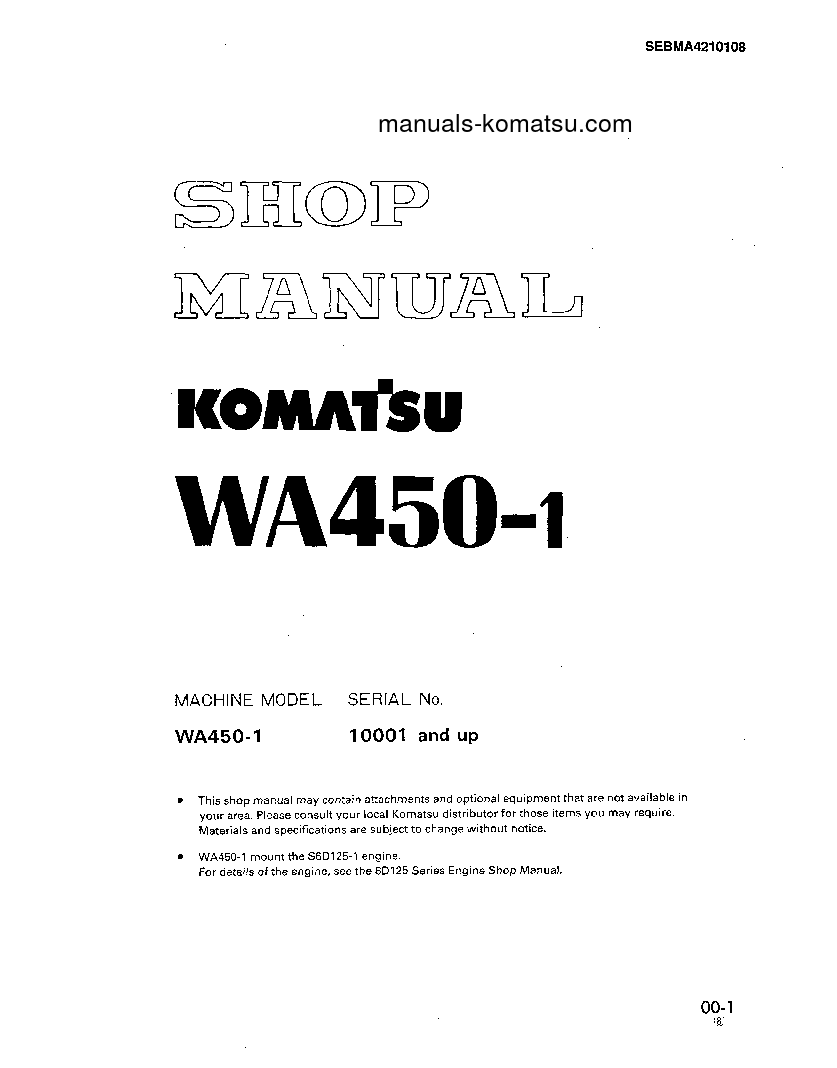WA450-1(JPN)-L S/N A20038-UP Shop (repair) manual (English)