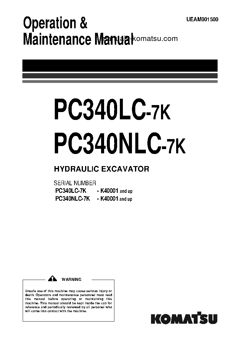 PC340LC-7(GBR)-K S/N K40001-UP Operation manual (English)