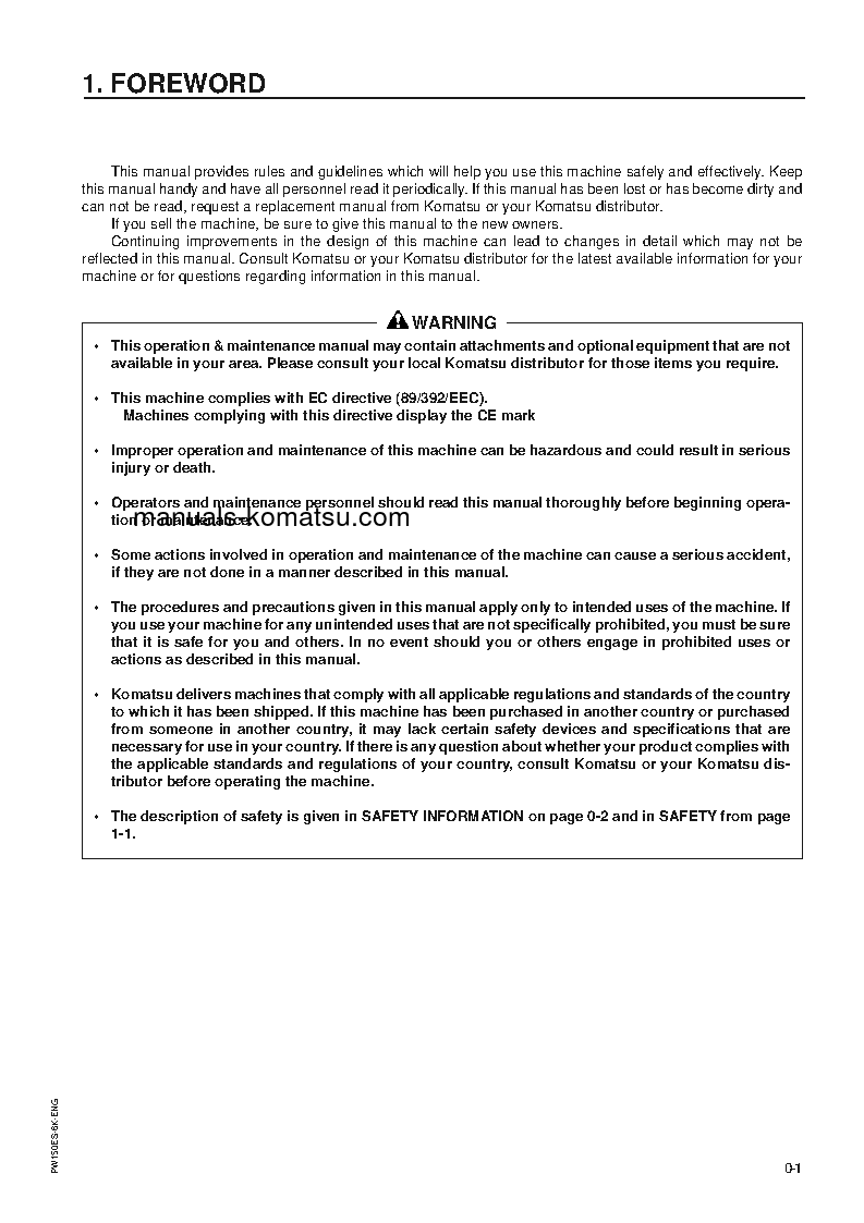 Protected: PW150ES-6(GBR)-K S/N K30001-UP Operation manual (English)