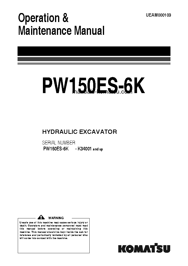 PW150ES-6(GBR)-K S/N K34001-K35000 Operation manual (English)