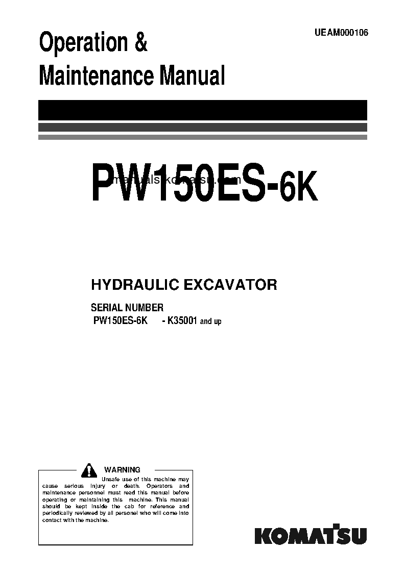 PW150ES-6(GBR)-K S/N K35001-UP Operation manual (English)