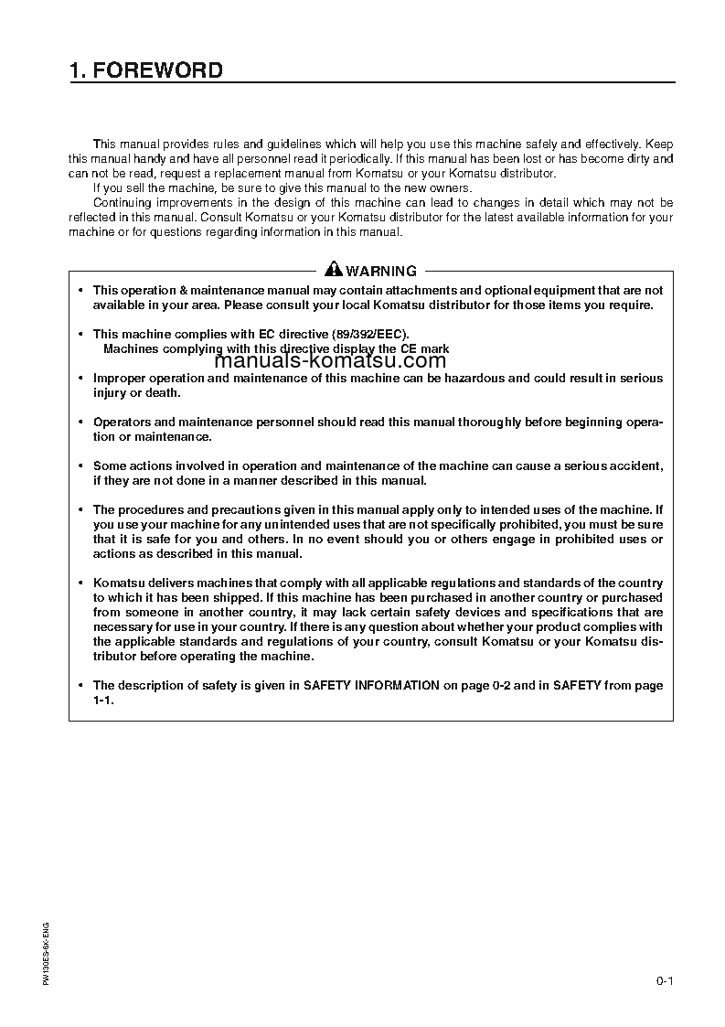 Protected: PW130ES-6(GBR)-K S/N K32001-UP Operation manual (English)