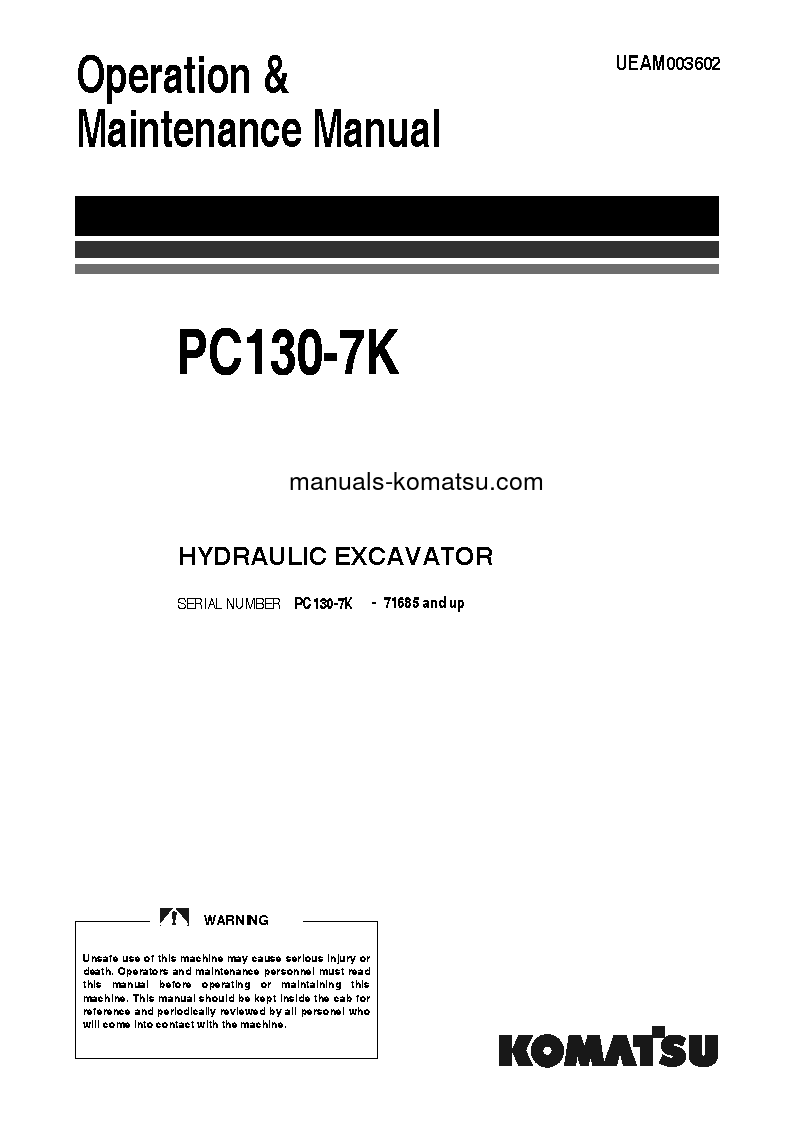 PC130-7(GBR)-K S/N 71685-UP Operation manual (English)