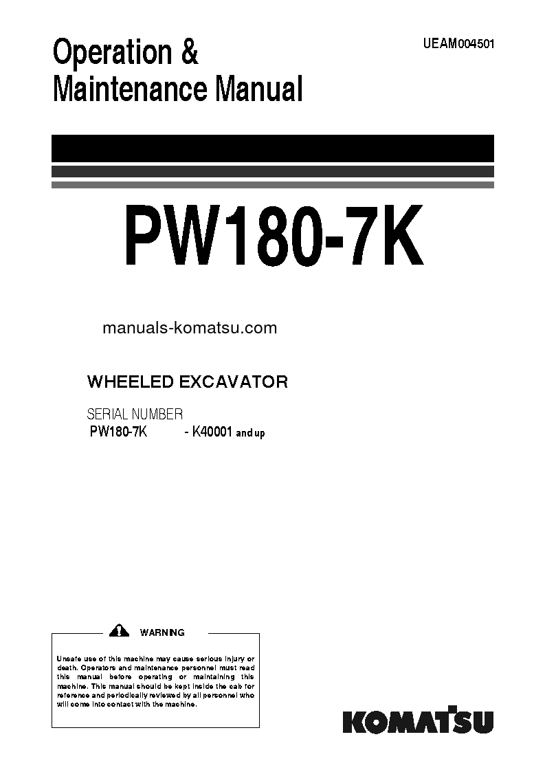 PW180-7(GBR)-K S/N K40001-UP Operation manual (English)