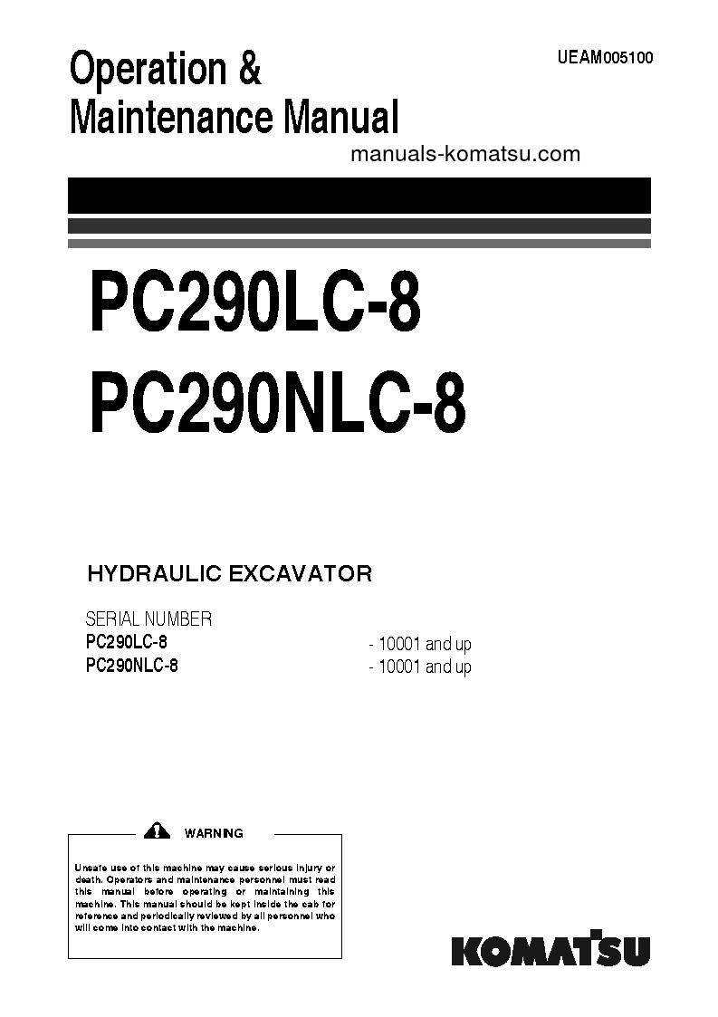 PC290NLC-8(GBR) S/N 10001-UP Operation manual (English)