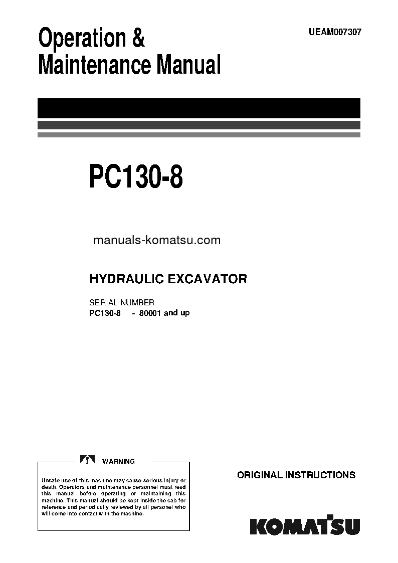 PC130-8(GBR) S/N 80001-UP Operation manual (English)