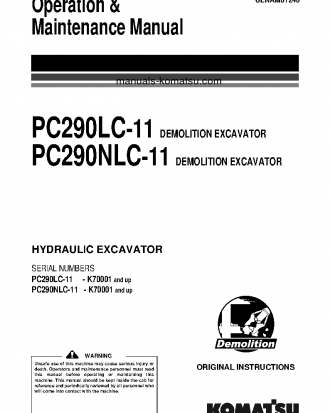 PC290LC-11(GBR)-DEMOLITION S/N K70001-UP Operation manual (English)