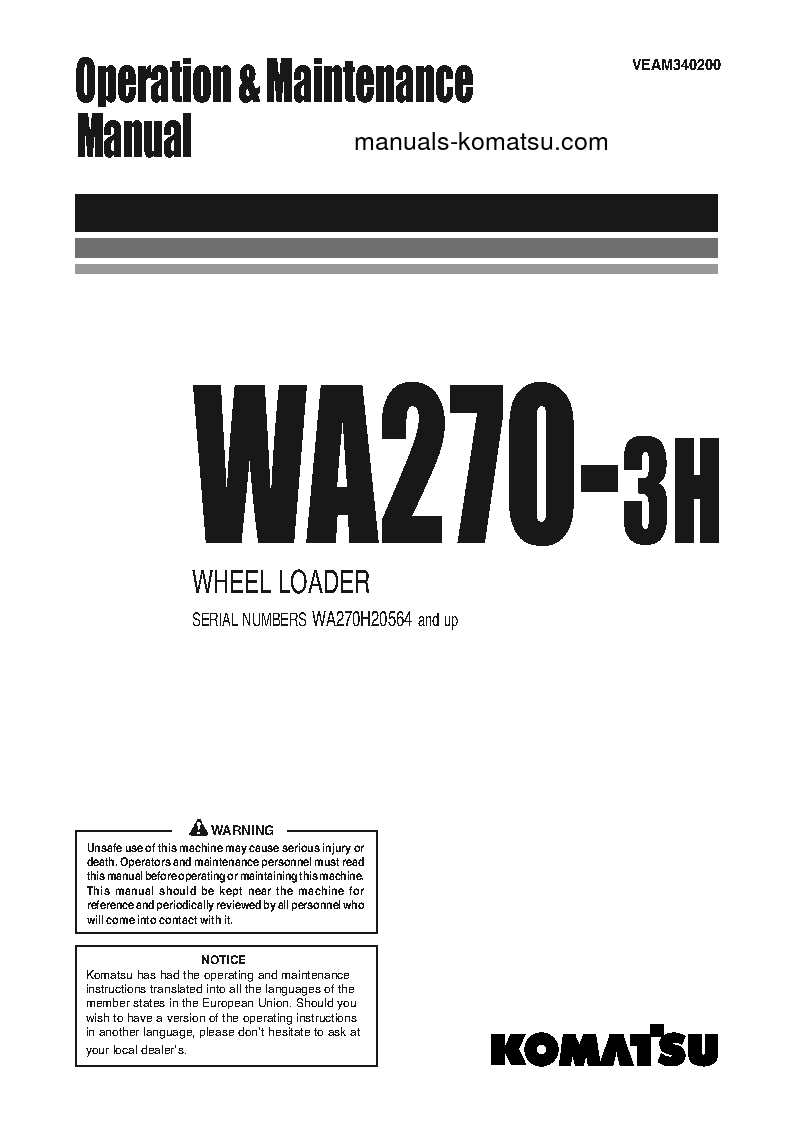 WA270-3(DEU) S/N WA270H20564-WA270H21037 Operation manual (English)