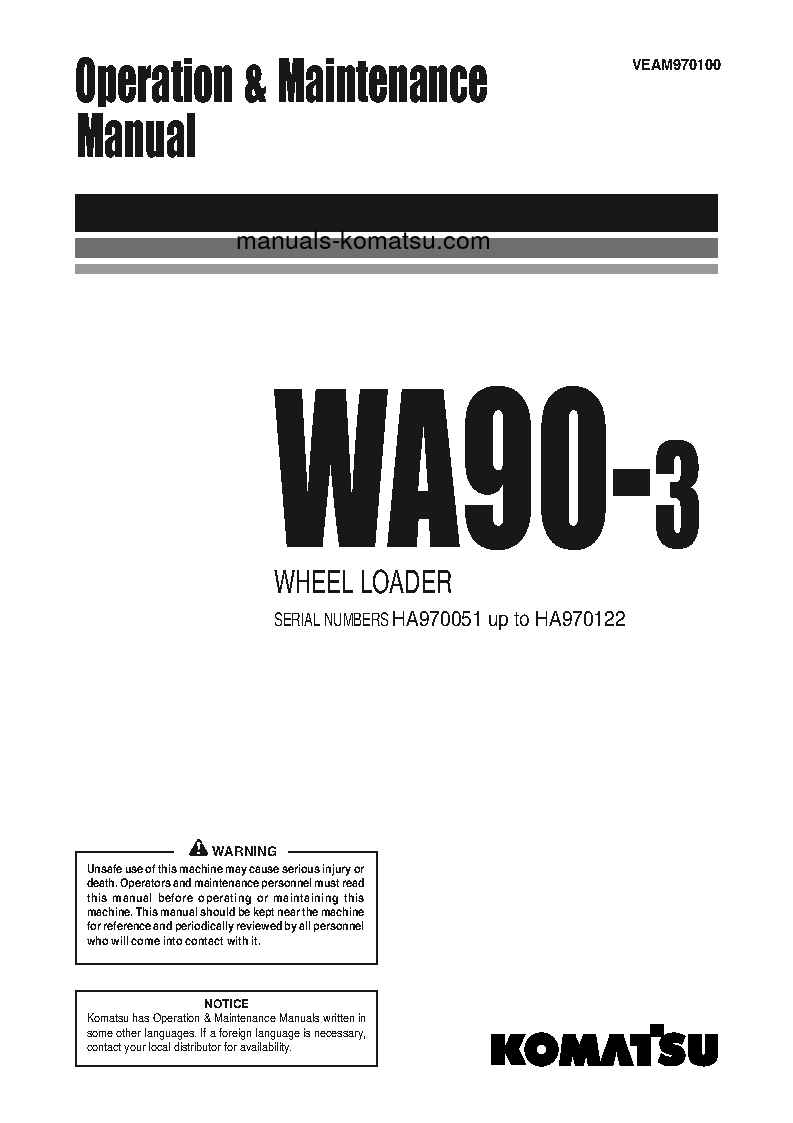 WA90-3(DEU)-H S/N HA970051-HA970122 Operation manual (English)