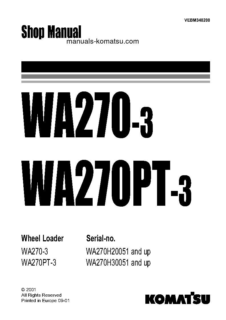 WA270-3(DEU) S/N WA270H20051-UP Shop (repair) manual (English)