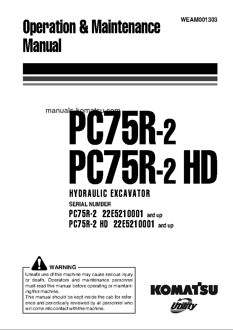 PC75R-2(ITA) S/N 22E5210001-22E5210499 Operation manual (English)