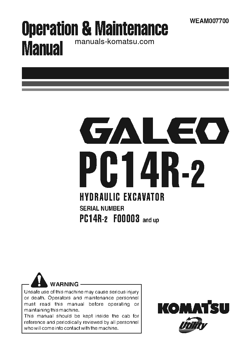 PC14R-2(ITA) S/N F00003-UP Operation manual (English)