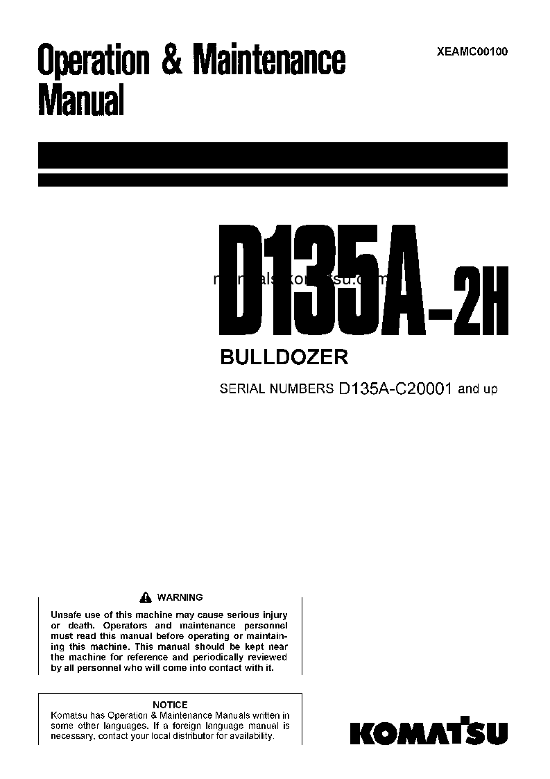 D135A-2(JPN)-H S/N C20001-UP Operation manual (English)