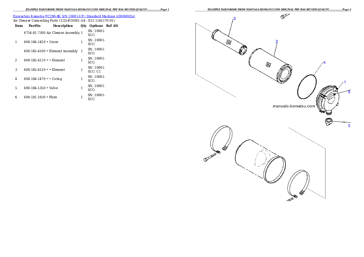 PC290-8K S/N 10001-UP ( Standard Machine ) Partsbook