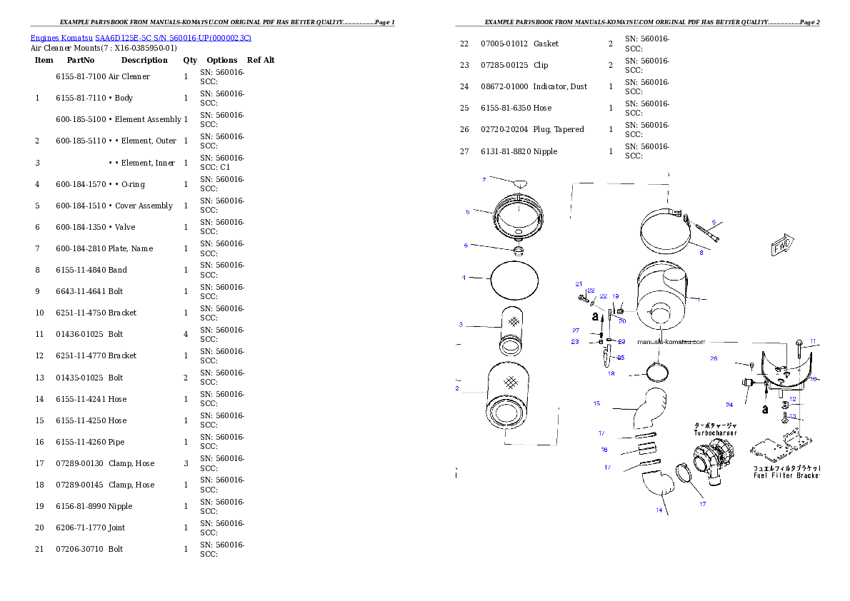 Protected: SAA6D125E-5C S/N 560016-UP Partsbook