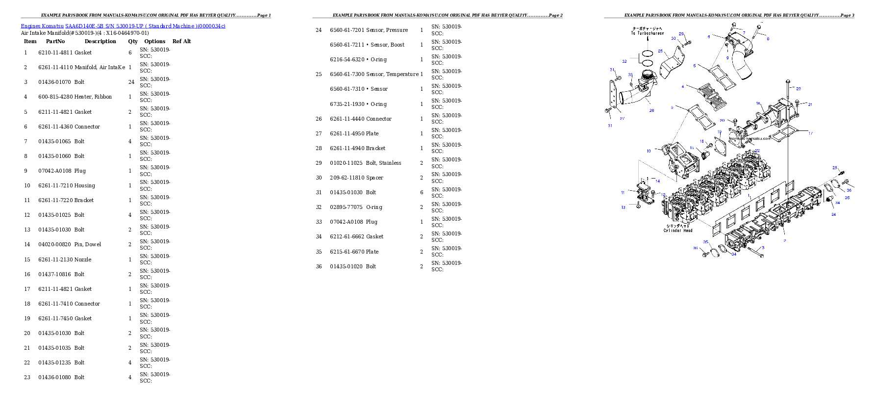 SAA6D140E-5B S/N 530019-UP ( Standard Machine ) Partsbook