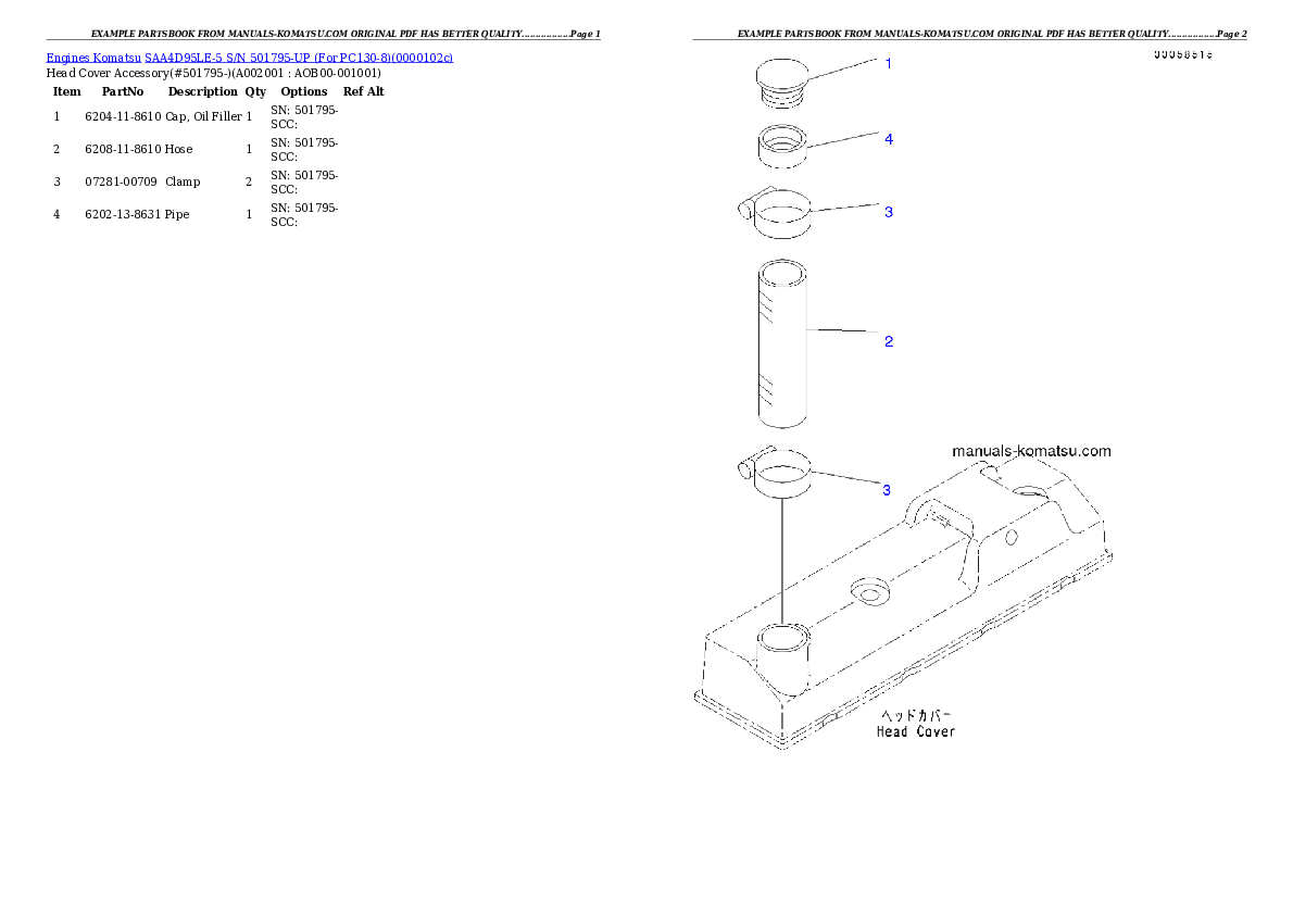 SAA4D95LE-5 S/N 501795-UP (For PC130-8) Partsbook