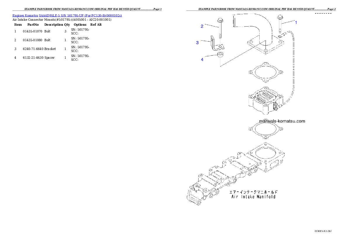 Protected: SAA4D95LE-5 S/N 501795-UP (For PC130-8) Partsbook