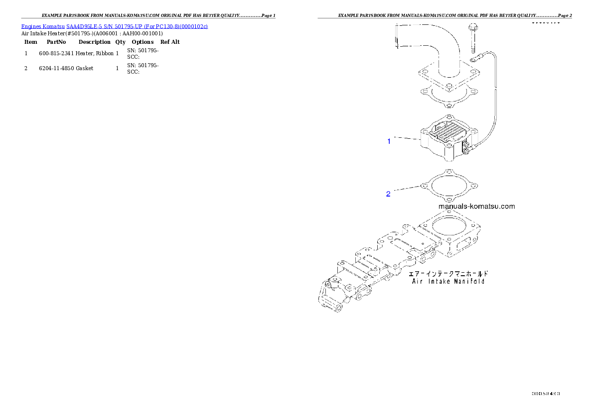 Protected: SAA4D95LE-5 S/N 501795-UP (For PC130-8) Partsbook