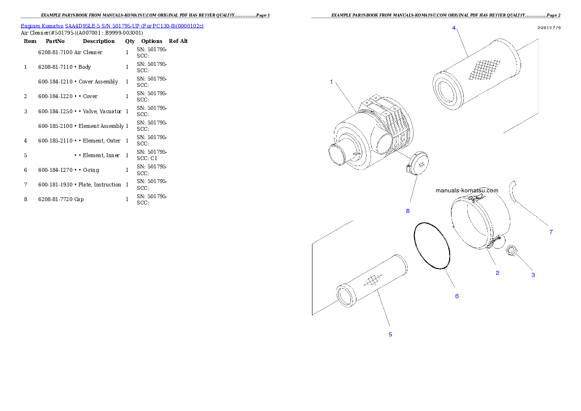 Protected: SAA4D95LE-5 S/N 501795-UP (For PC130-8) Partsbook