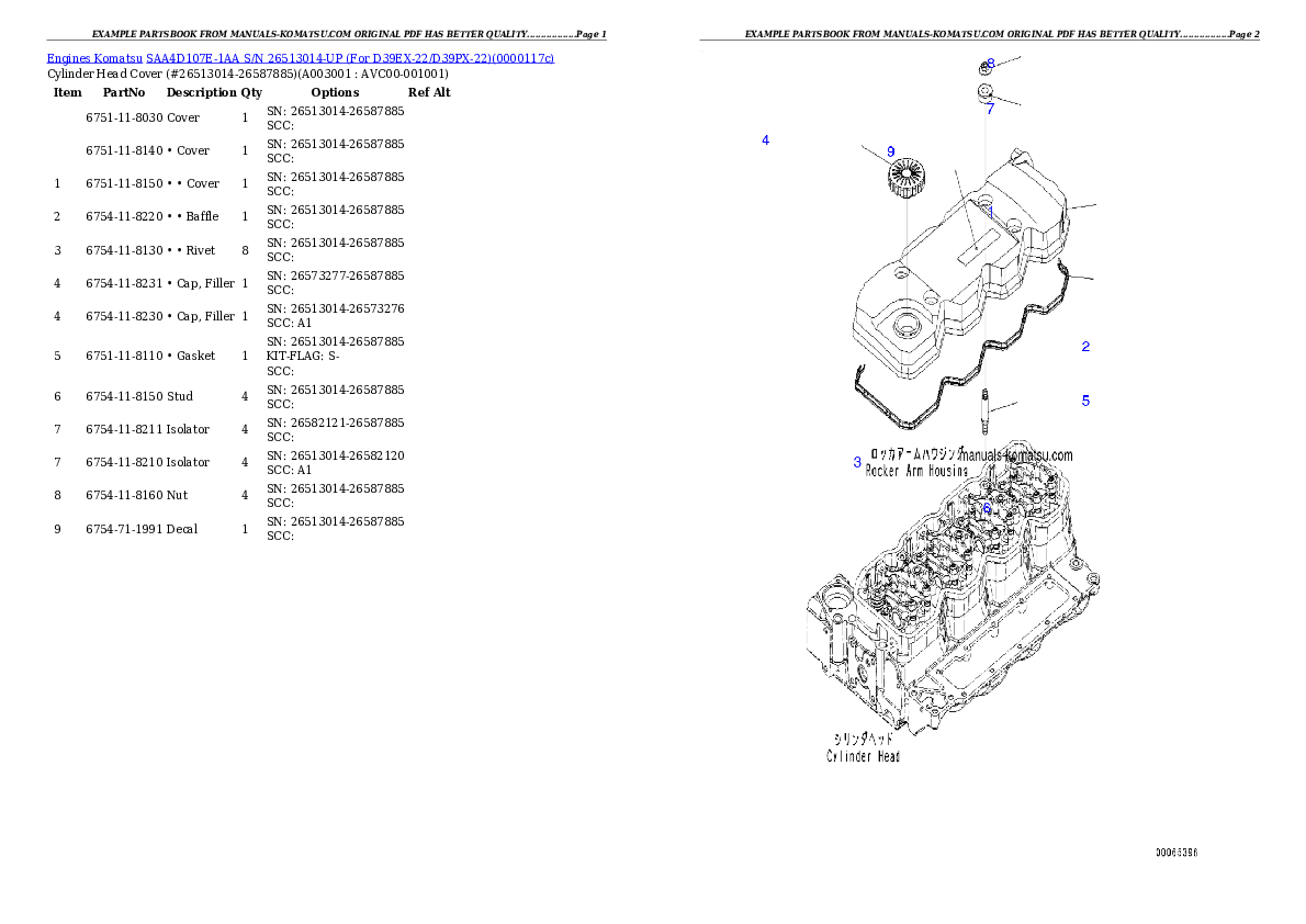 SAA4D107E-1AA S/N 26513014-UP (For D39EX-22/D39PX-22) Partsbook