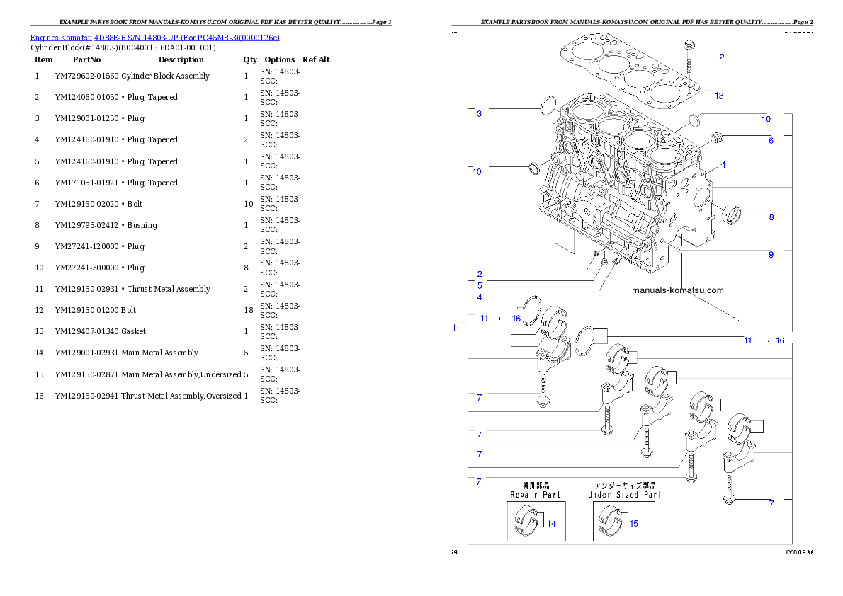 Protected: 4D88E-6 S/N 14803-UP (For PC45MR-3) Partsbook
