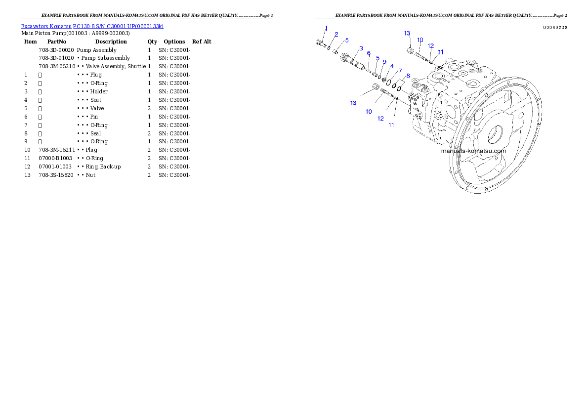 PC130-8 S/N C30001-UP Partsbook
