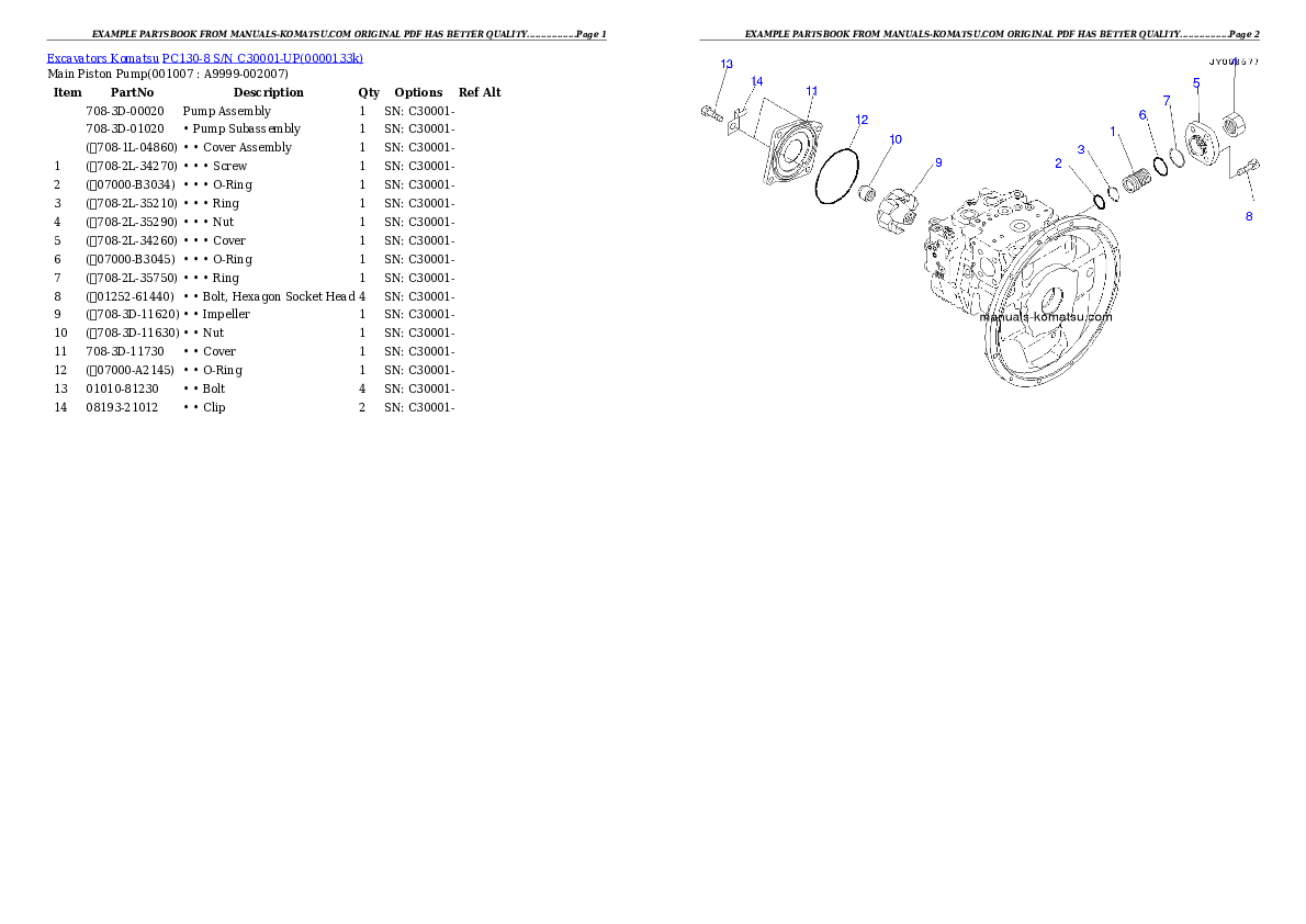 Protected: PC130-8 S/N C30001-UP Partsbook