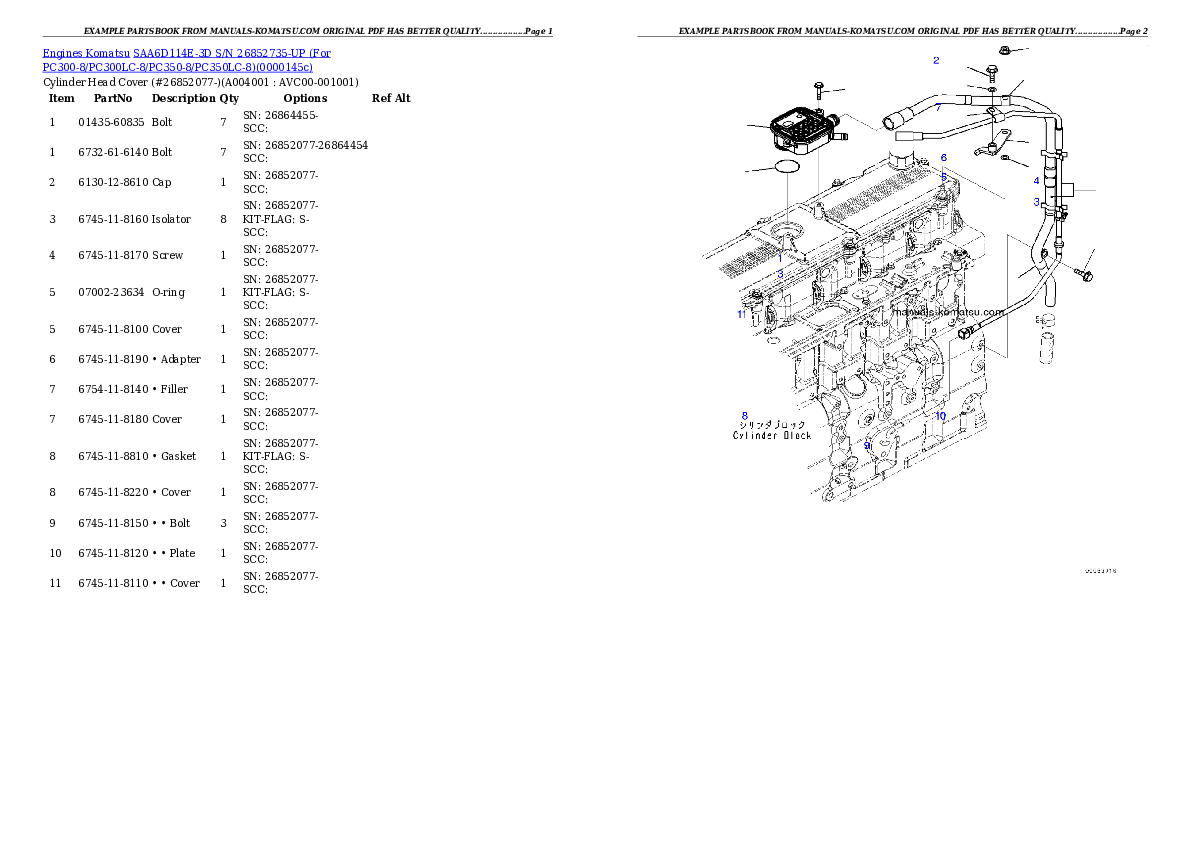 Protected: SAA6D114E-3D S/N 26859975-UP (For PC300-8/PC300LC-8/PC350-8/PC350LC-8) Partsbook