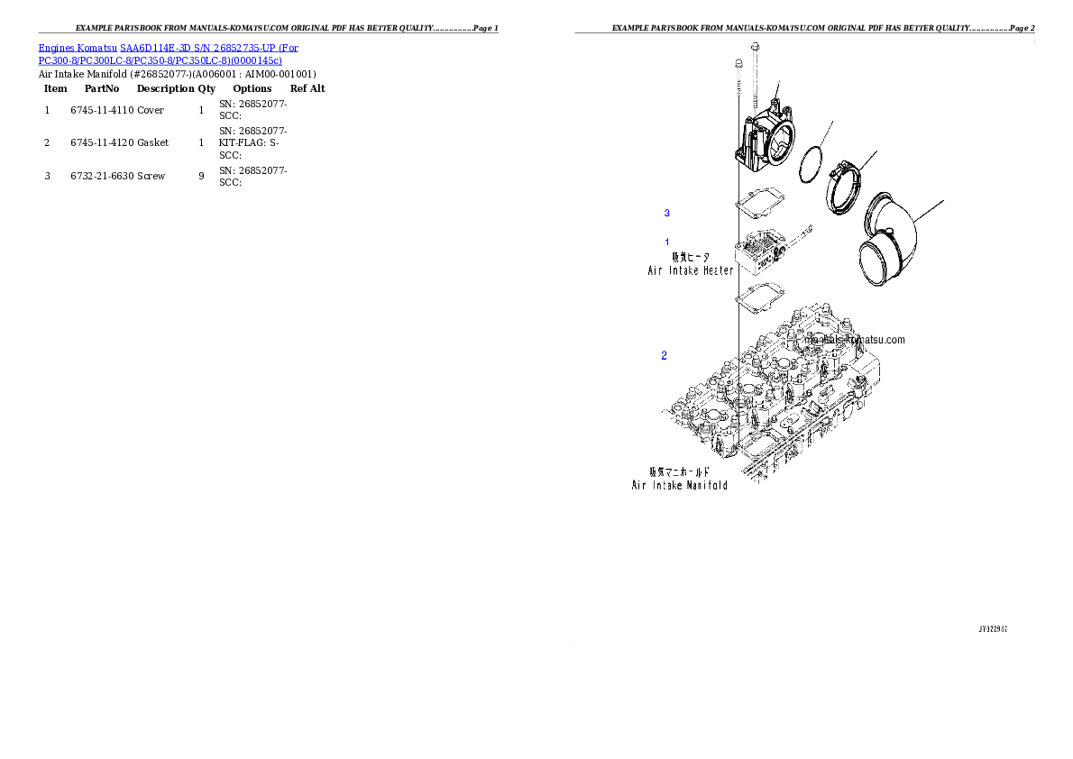 Protected: SAA6D114E-3D S/N 26859975-UP (For PC300-8/PC300LC-8/PC350-8/PC350LC-8) Partsbook