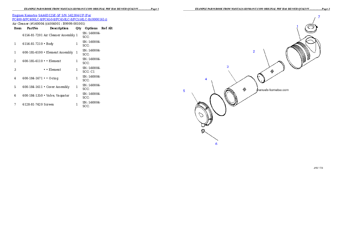 Protected: SAA6D125E-5F S/N 562304-UP (For PC400-8/PC400LC-8/PC450-8/PC450LC-8/PC550LC-8) Partsbook
