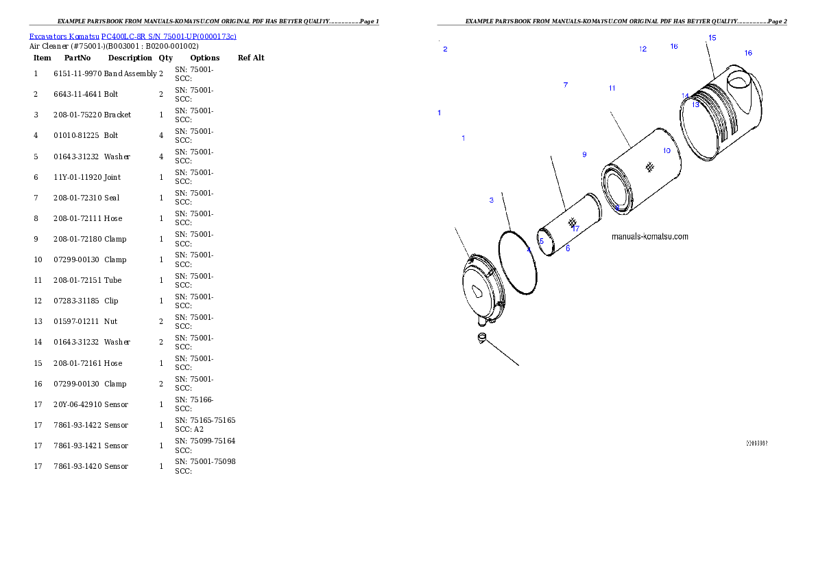 PC400LC-8R S/N 75001-UP Partsbook